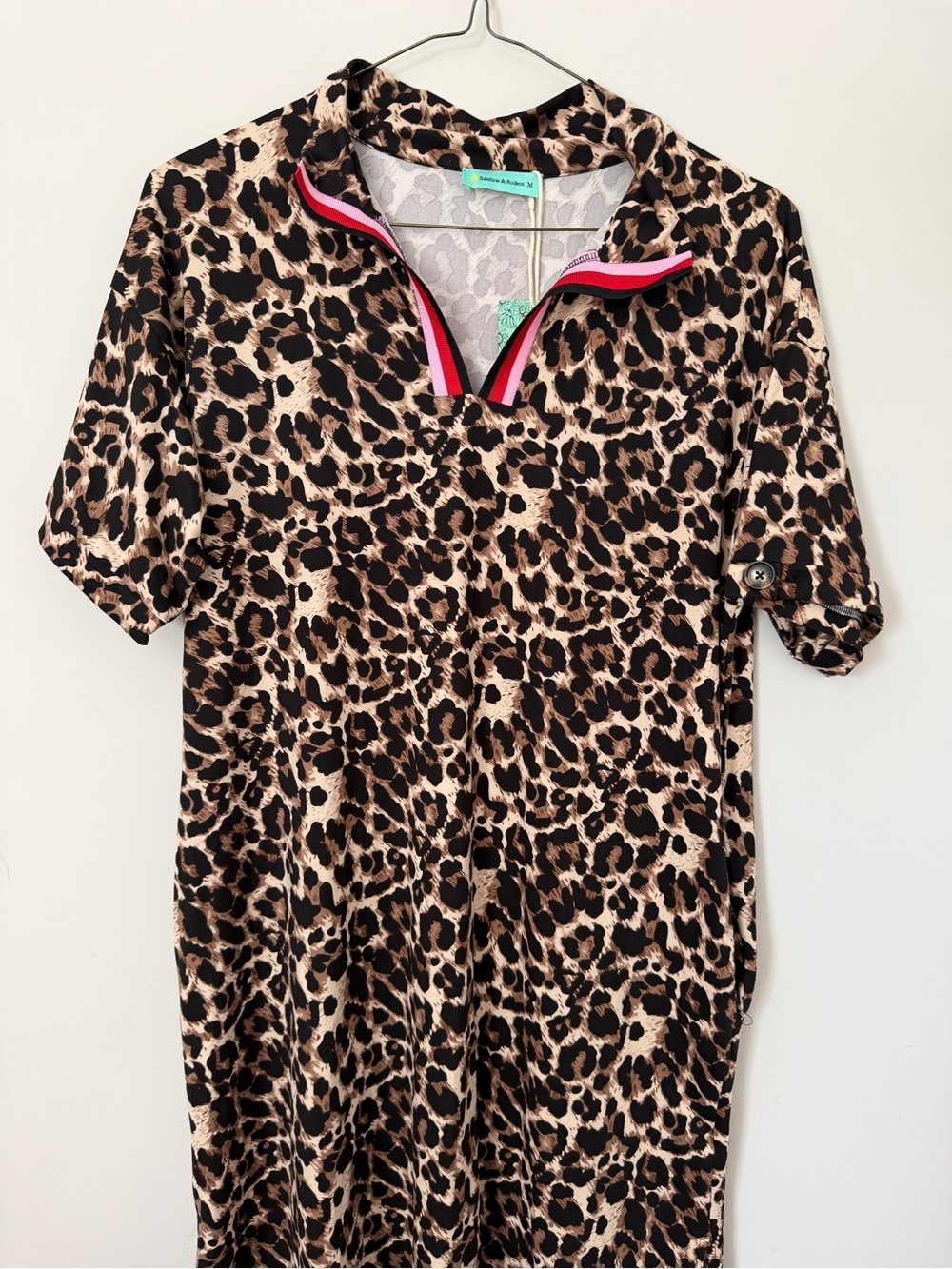 Leopard Print Midi Dress with Zip Collar - Brown/Black